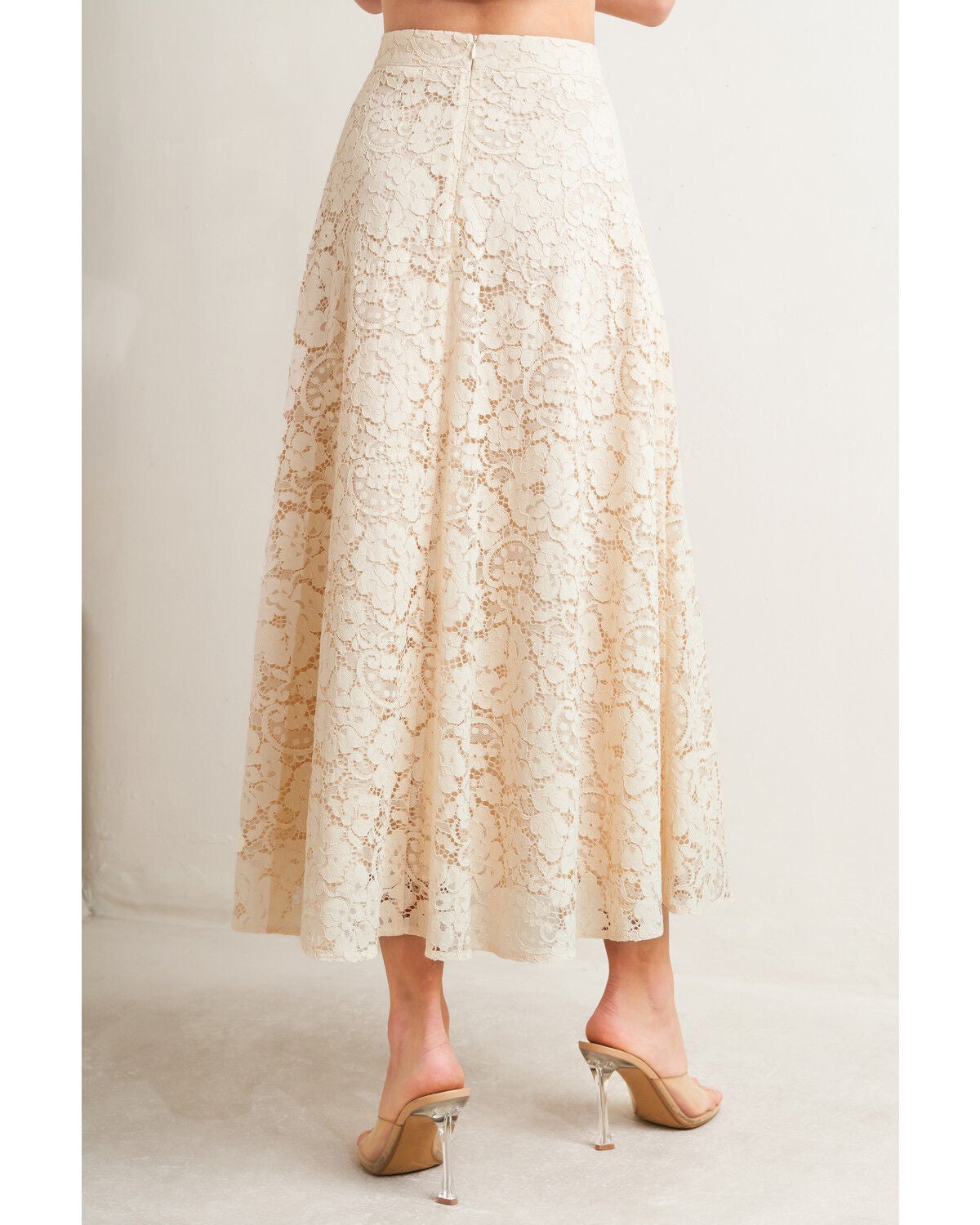 Image #5 - Flying Tomato Women's Floral Lace Midi Skirt, Cream, hi-res