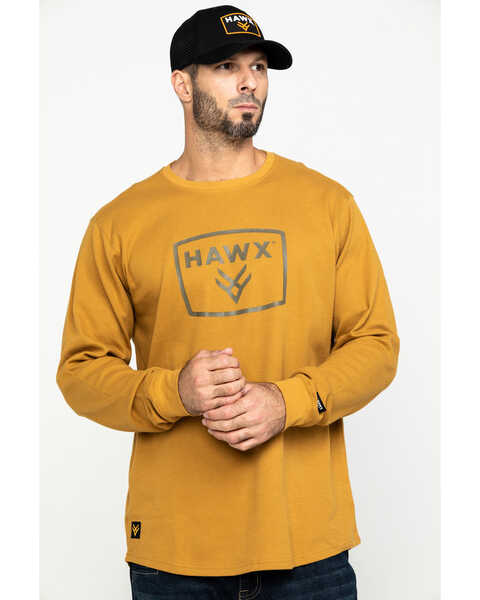 Hawx Men's Brown Box Logo Graphic Thermal Long Sleeve Work Shirt , Brown, hi-res