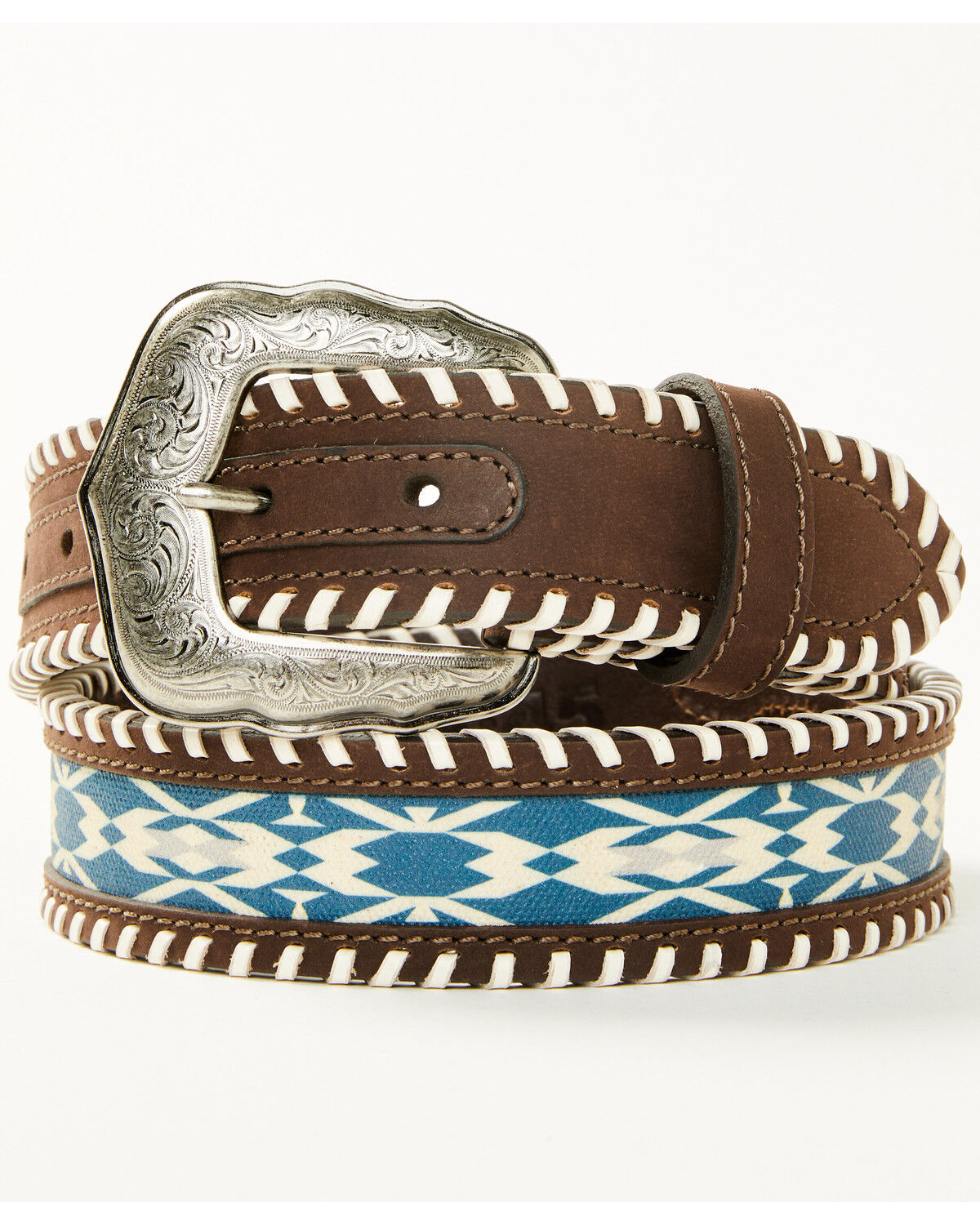 Image #1 - RANK 45® Men's Dallas Southwestern Print Inlay Belt, Brown, hi-res