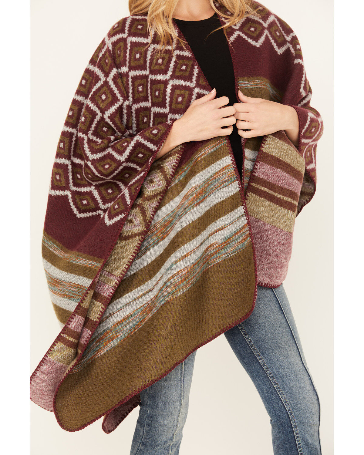 Image #3 - Shyanne Women's Melange Yarn Cozy Shawl, Maroon, hi-res