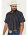 Image #2 - Cody James Men's Highland Rim Striped Print Short Sleeve Snap Western Shirt, Navy, hi-res