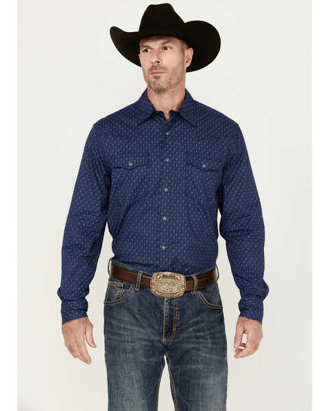 Image #1 - Wrangler 20X Men's Advanced Comfort Paisley Geo Print Long Sleeve Snap Western Shirt, Navy, hi-res