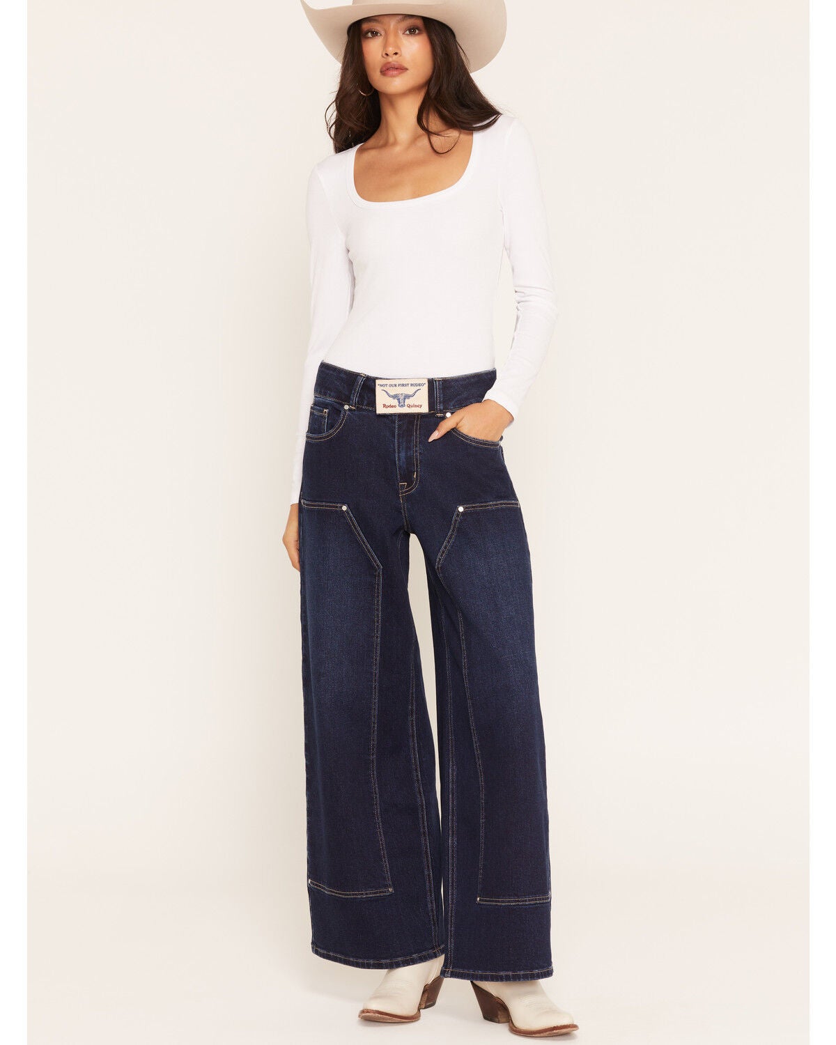 Rodeo Quincy X Boot Barn Women's Not Our First Rodeo Dark Wash High Rise Wide Leg Stretch Denim Jeans, Dark Wash, hi-res