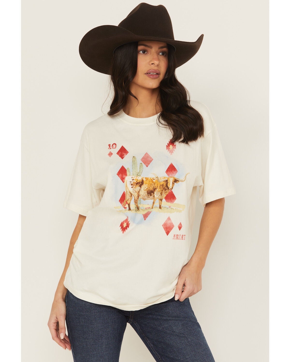 Ariat Women's Aces Short Sleeve Graphic Tee, Cream, hi-res