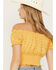 Cleo + Wolf Women's Knit Eyelet Smocked Crop Top, Light Yellow, hi-res