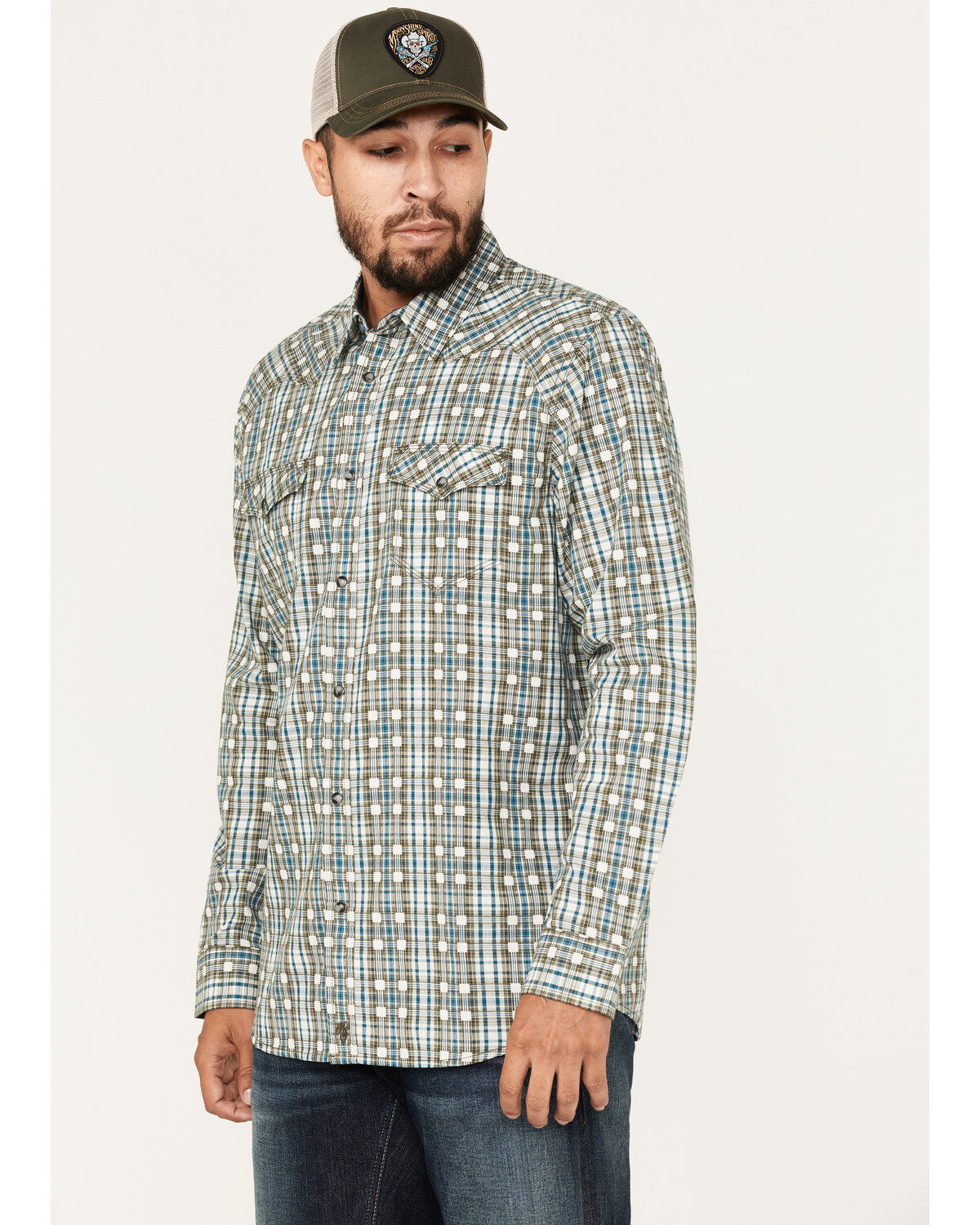 Image #2 - Moonshine Spirit Men's Rough Patch Plaid Snap Western Shirt, Cream, hi-res