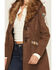 Image #3 - Shyanne Women's Faux Leather Fur Collar Embroidered Coat, Brown, hi-res