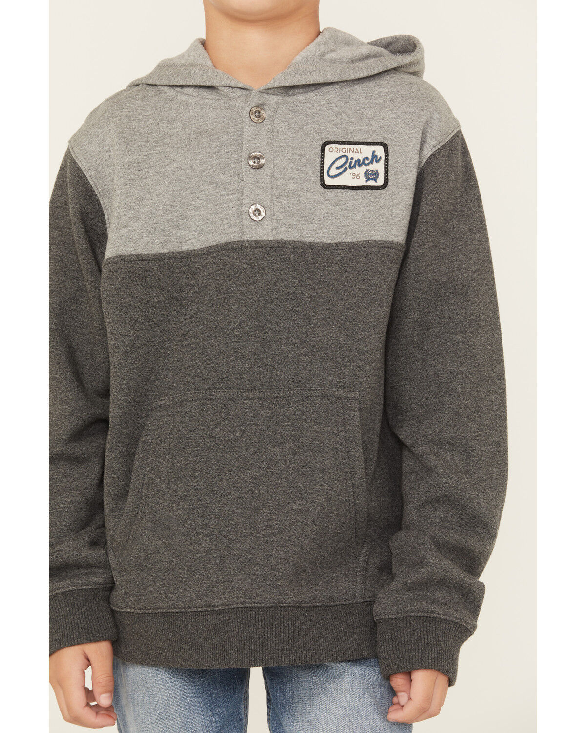Image #3 - Cinch Boys' 1/4 Button-Down Hooded Pullover, Charcoal, hi-res