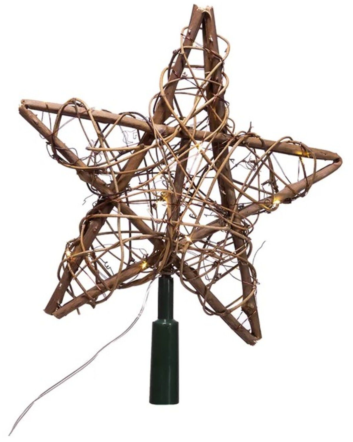 Image #2 - Kurt Adler 10" 20L Warm White Fairy LED Natural Rattan Star Treetop, Multi, hi-res