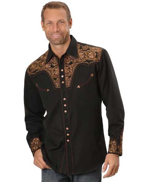 Image #1 - Scully Floral Embroidered Western Shirt, Black, hi-res
