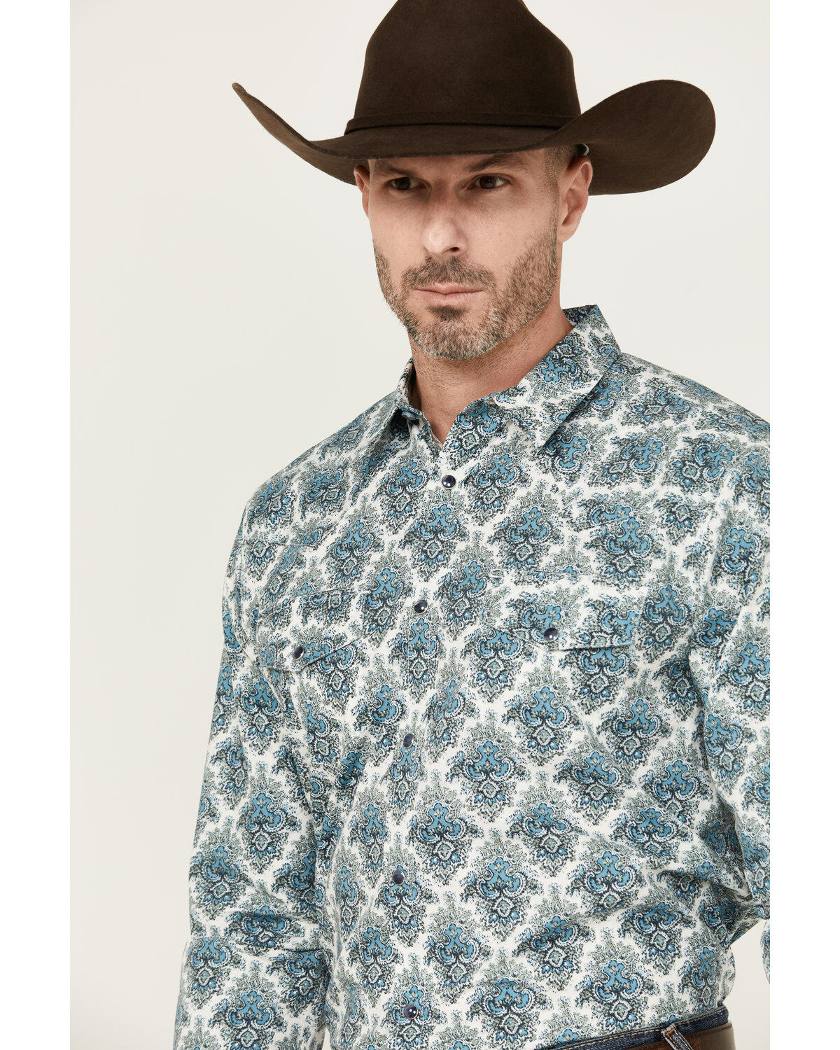 Image #2 - Gibson Men's Kinzie Medallion Print Long Sleeve Snap Western Shirt, White, hi-res