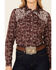 Rough Stock By Panhandle Women's Floral Print Lace Yoke Long Sleeve Snap Western Core Shirt , Burgundy, hi-res