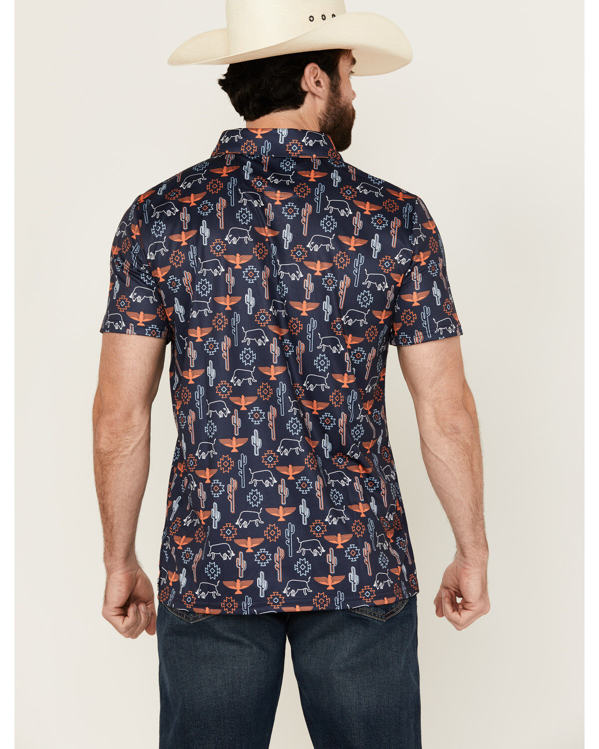 Image #4 - Rock & Roll Denim Men's Conversational Print Short Sleeve Polo Shirt, Navy, hi-res