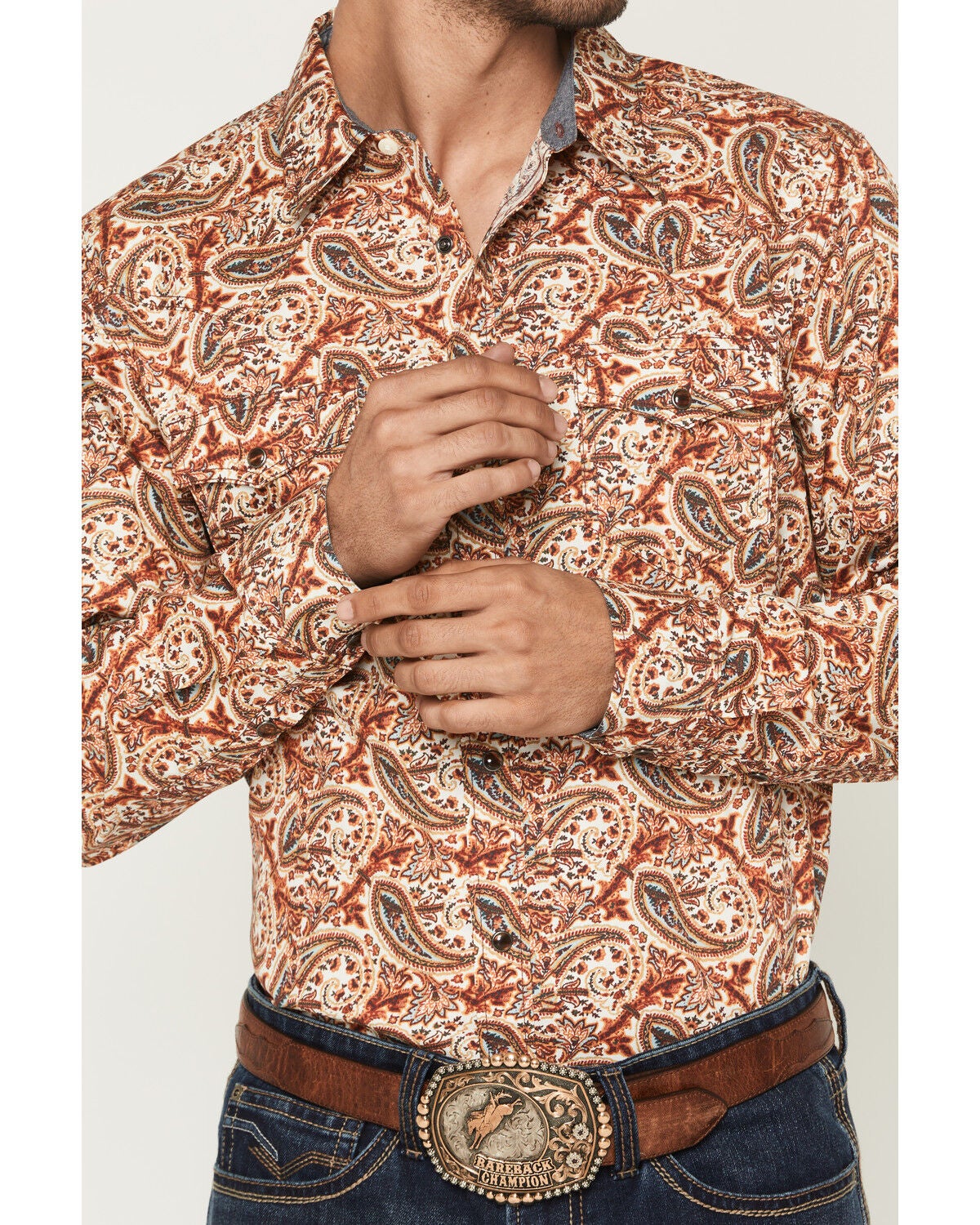 Image #3 - Cody James Men's Cowboy Boogie Paisley Print Long Sleeve Snap Western Shirt, Red, hi-res