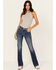 Image #3 - Miss Me Women's Dark Wash Mid Rise Winged Pocket 32" Bootcut Stretch Denim Jeans, Dark Wash, hi-res