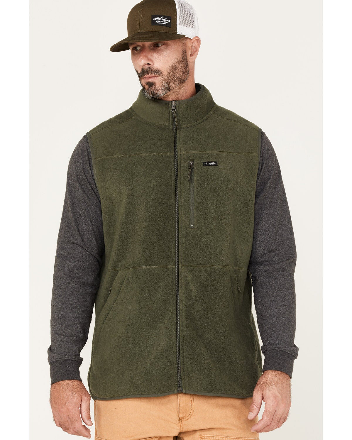 Hawx Men's Fleece Zip Vest, Olive, hi-res