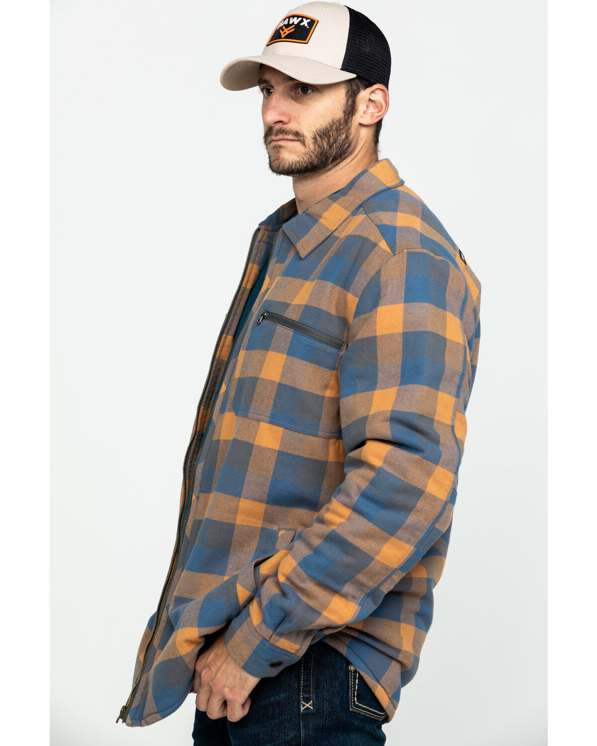Image #3 - Hawx Men's Khaki Sherpa Lined Plaid Zip Front Work Shirt Jacket , , hi-res