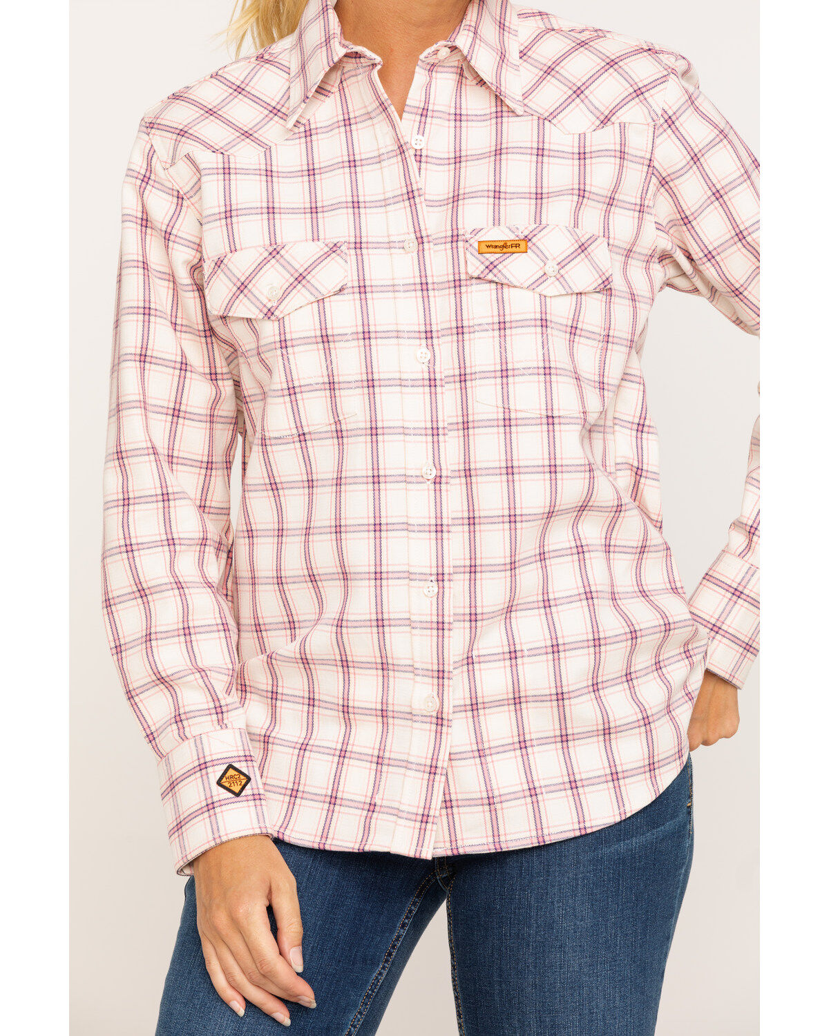 Image #4 - Wrangler Women's Pink FR Plaid Shirt, , hi-res