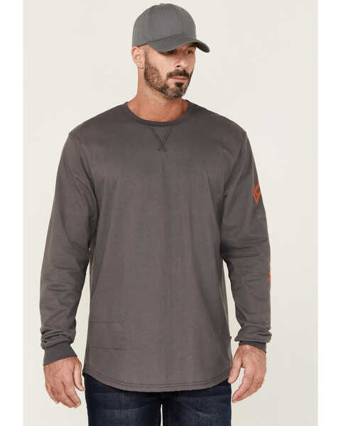 Hawx Men's FR Charcoal Logo Long Sleeve Work T-Shirt , Charcoal, hi-res