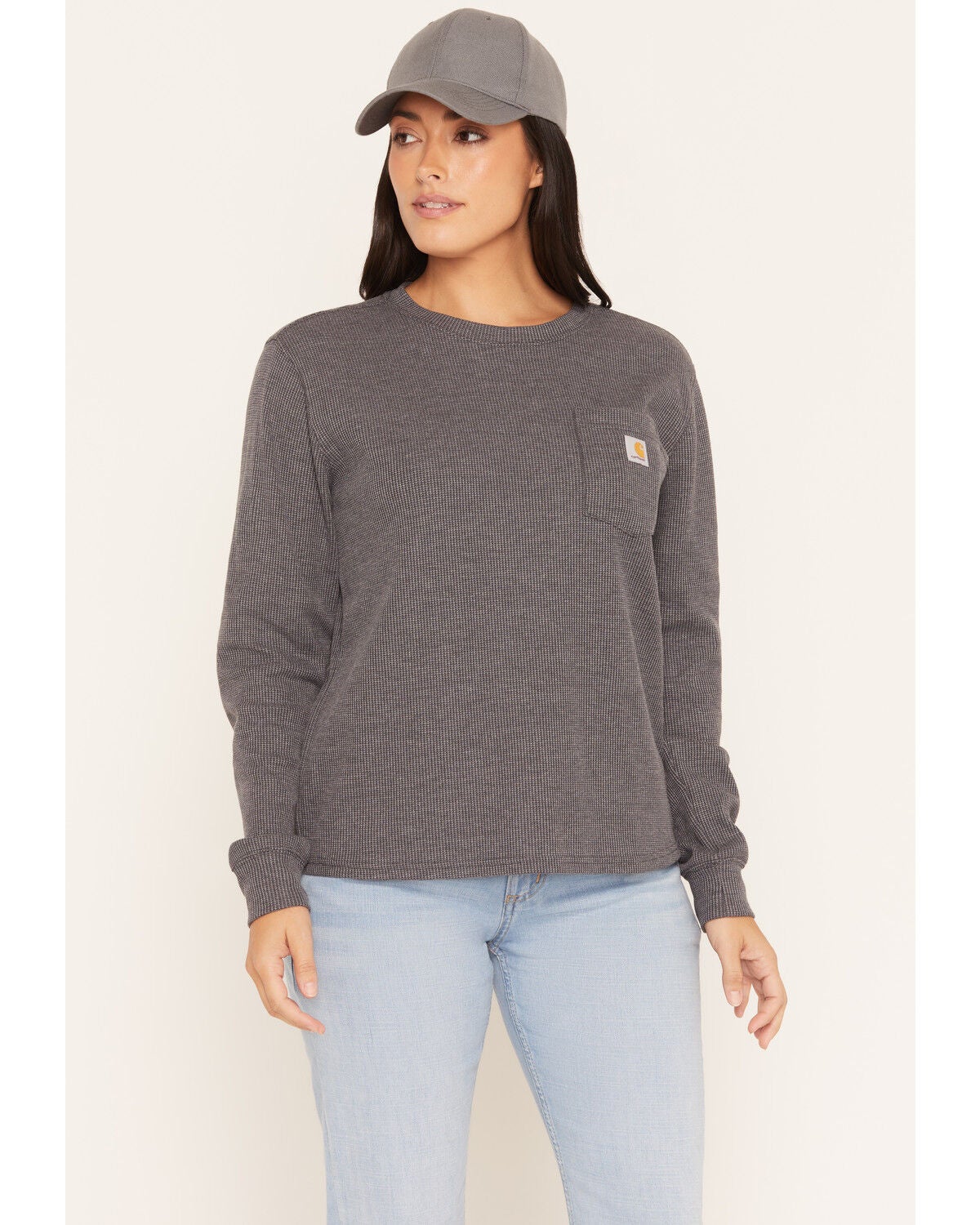Carhartt Women's Waffle Knit Loose Fit Long Sleeve Work Shirt, Grey, hi-res