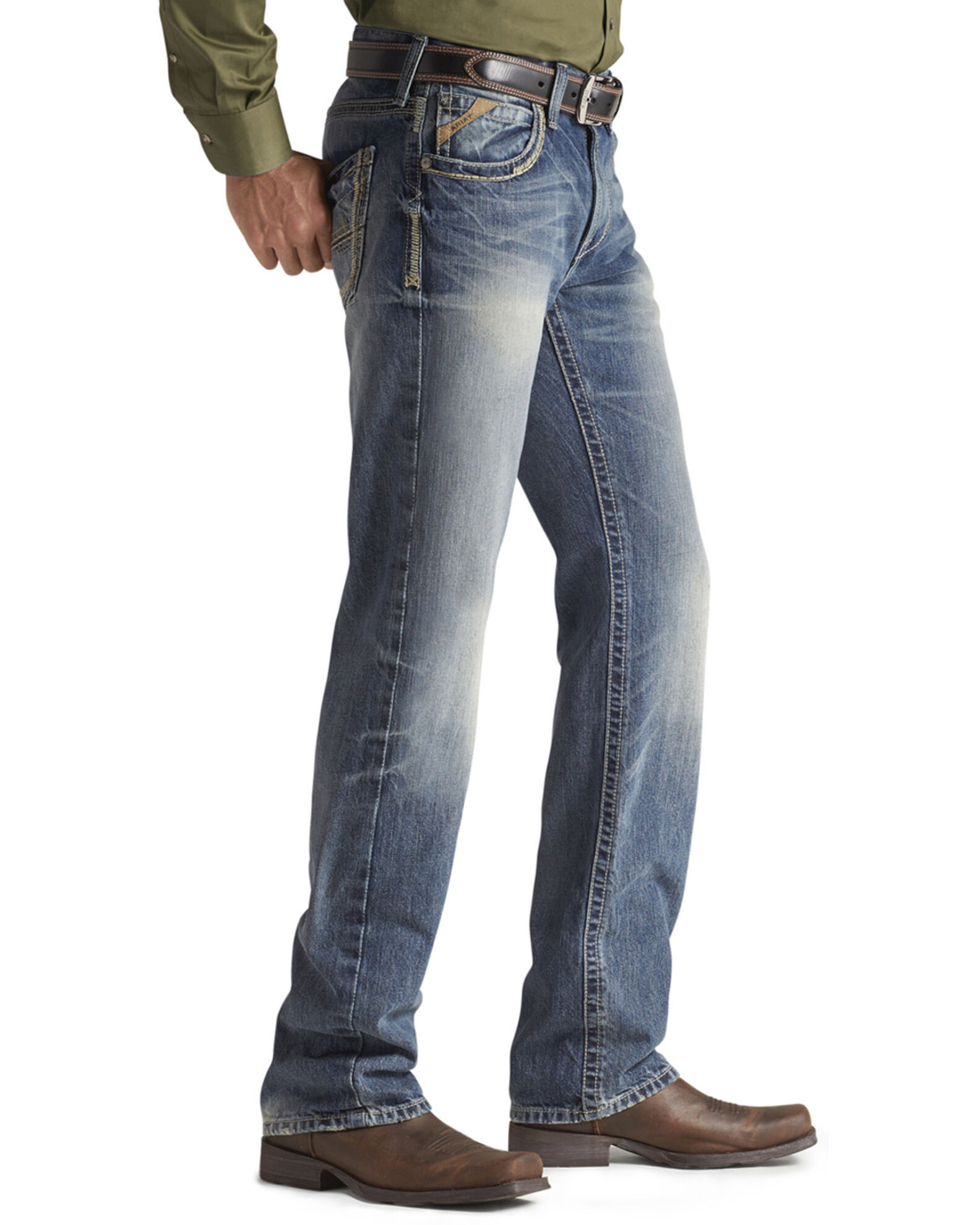 Image #2 - Ariat Men's M5 Low Rise Straight Leg Jeans, Med Stone, hi-res