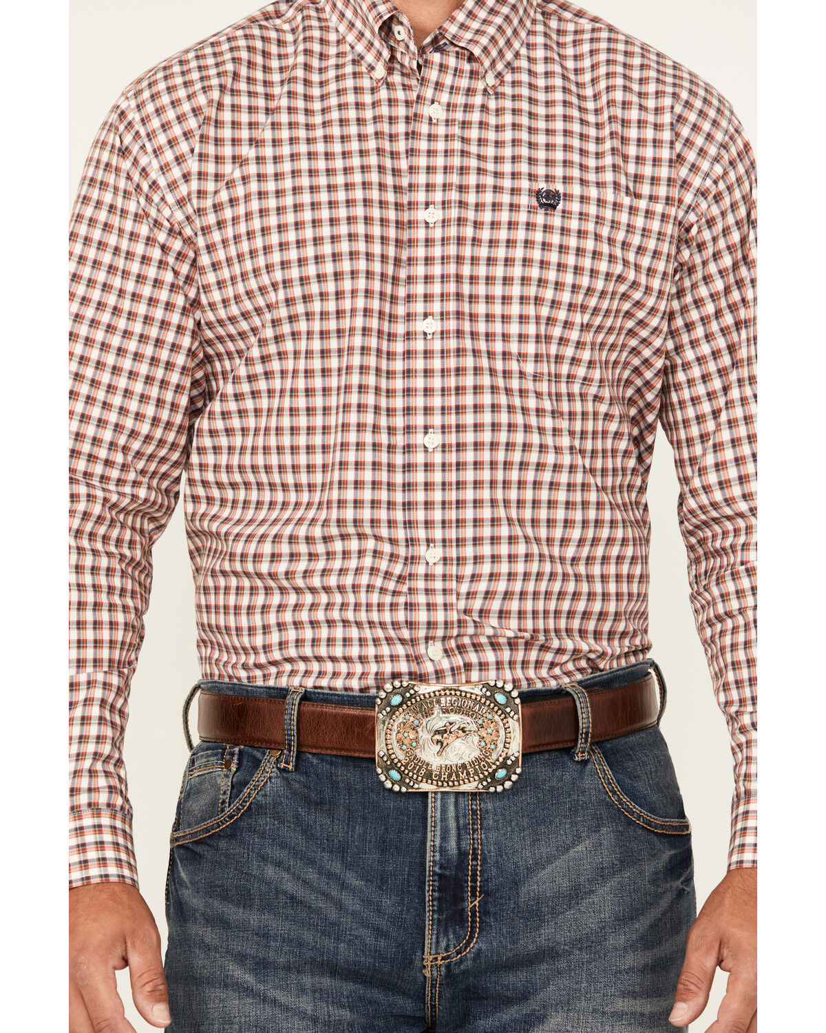 Image #2 - Cinch Men's Plaid Print Long Sleeve Button-Down Western Shirt, Cream, hi-res