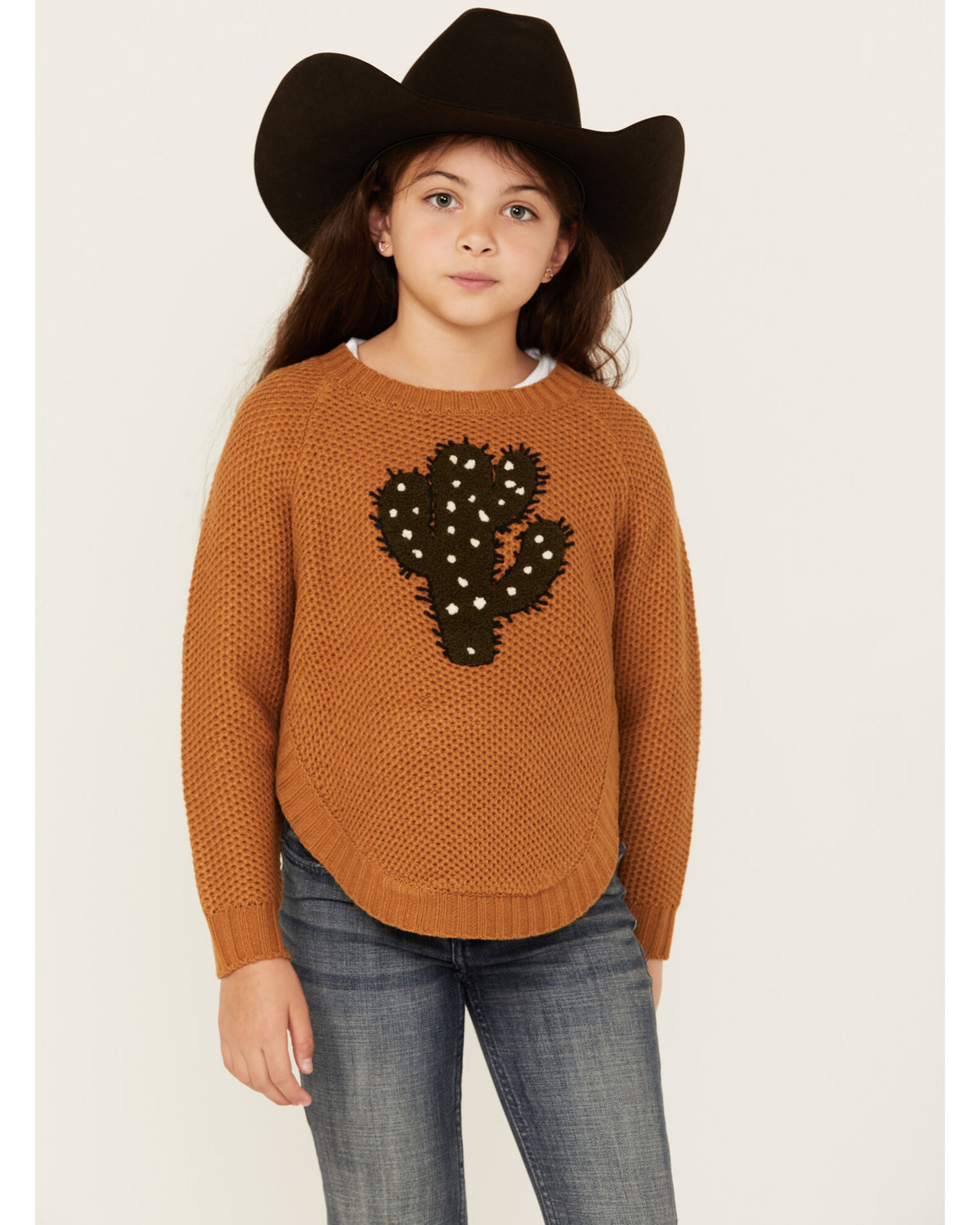 Cotton & Rye Girls' Cactus Applique Round Bottom Sweater