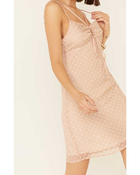 Miss Me Women's Dobby Dot Scrunch Strappy Dress, Blush, hi-res