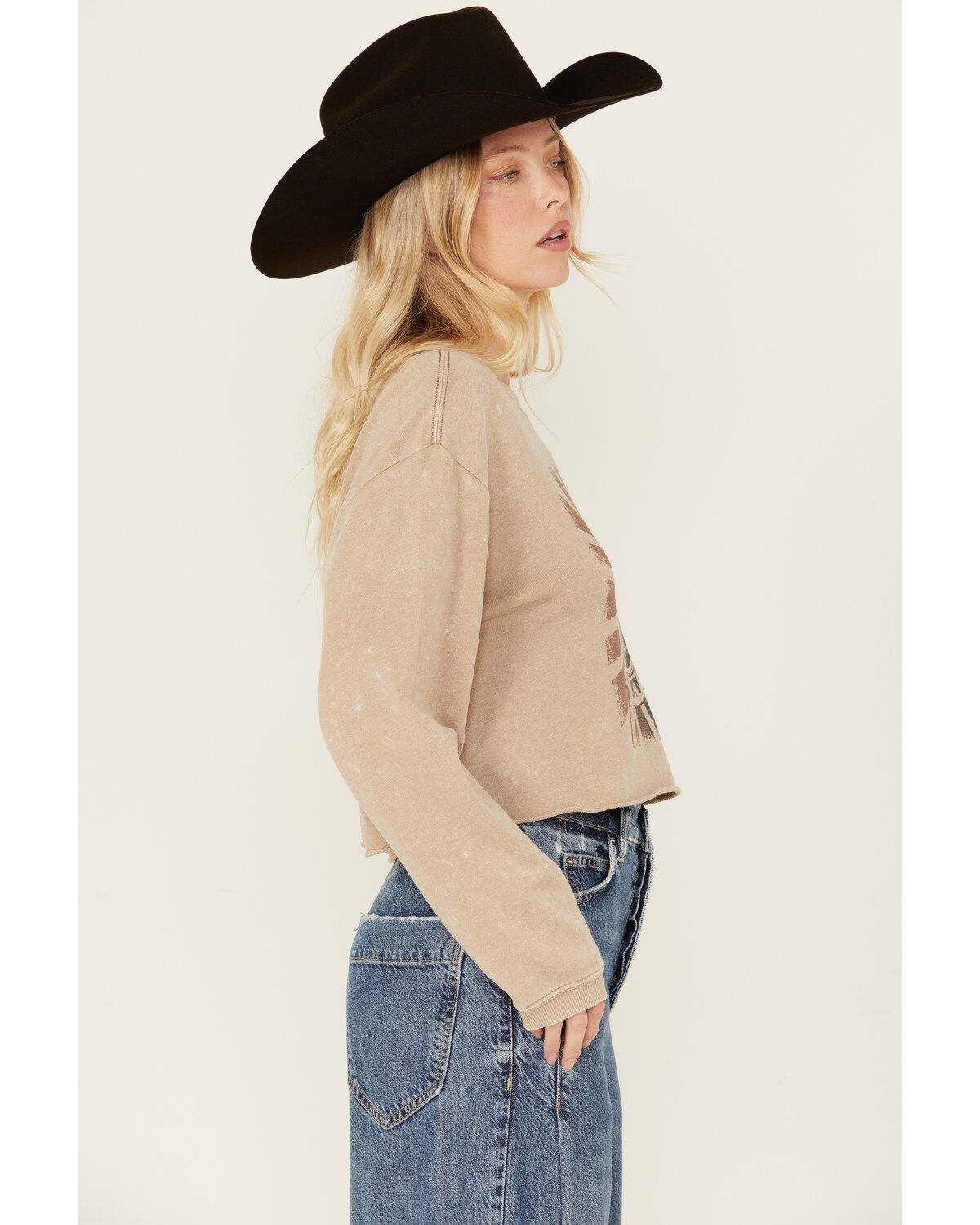 Image #3 - Cleo + Wolf Women's Love is Ale We Need Cropped Graphic Sweatshirt, Taupe, hi-res