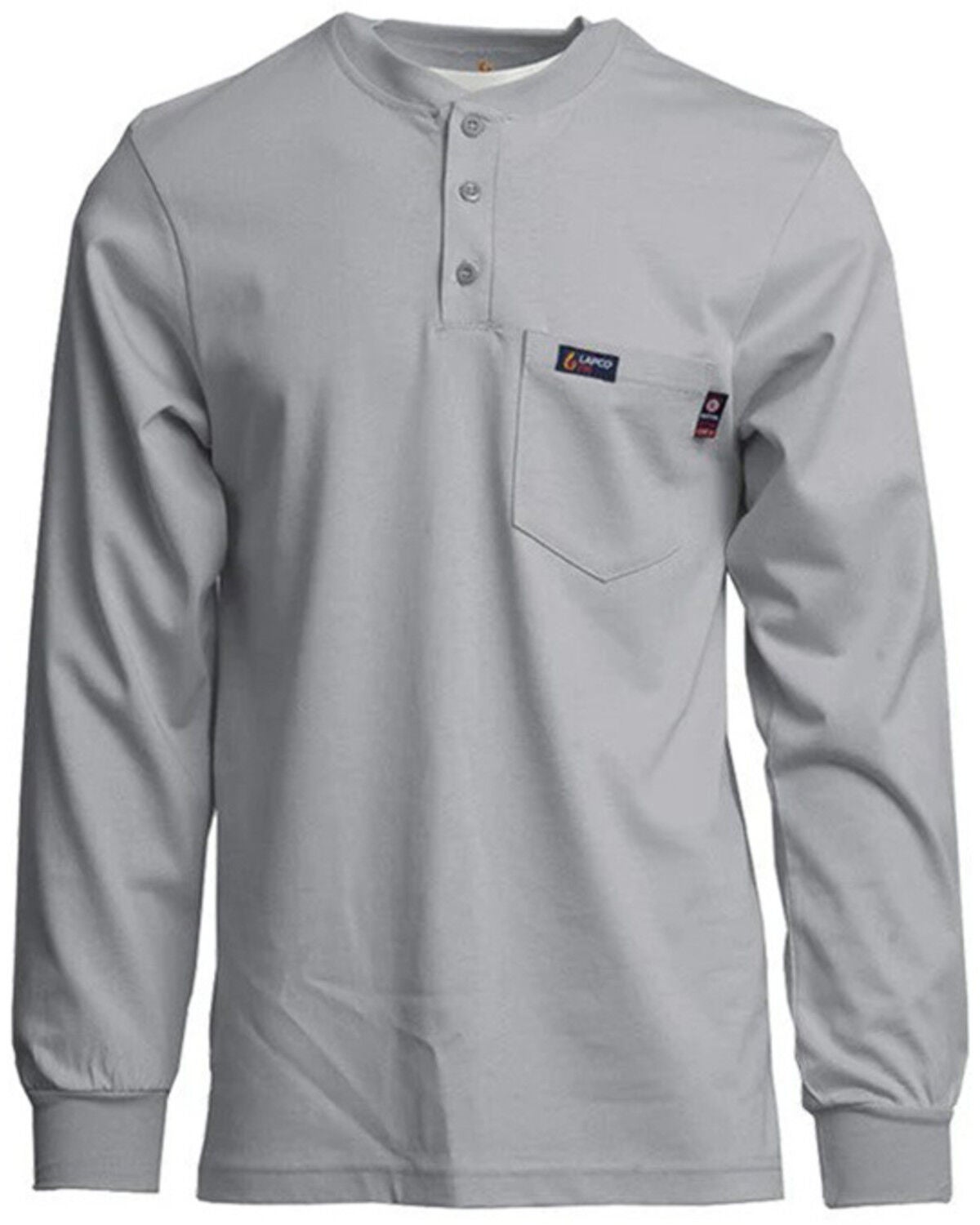 Lapco Men's FR Long Sleeve Button-Down Henley Work Shirt - Tall, Grey, hi-res