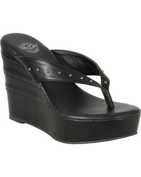 Milwaukee Leather Women's Black Studded Wedge Sandals , Black, hi-res