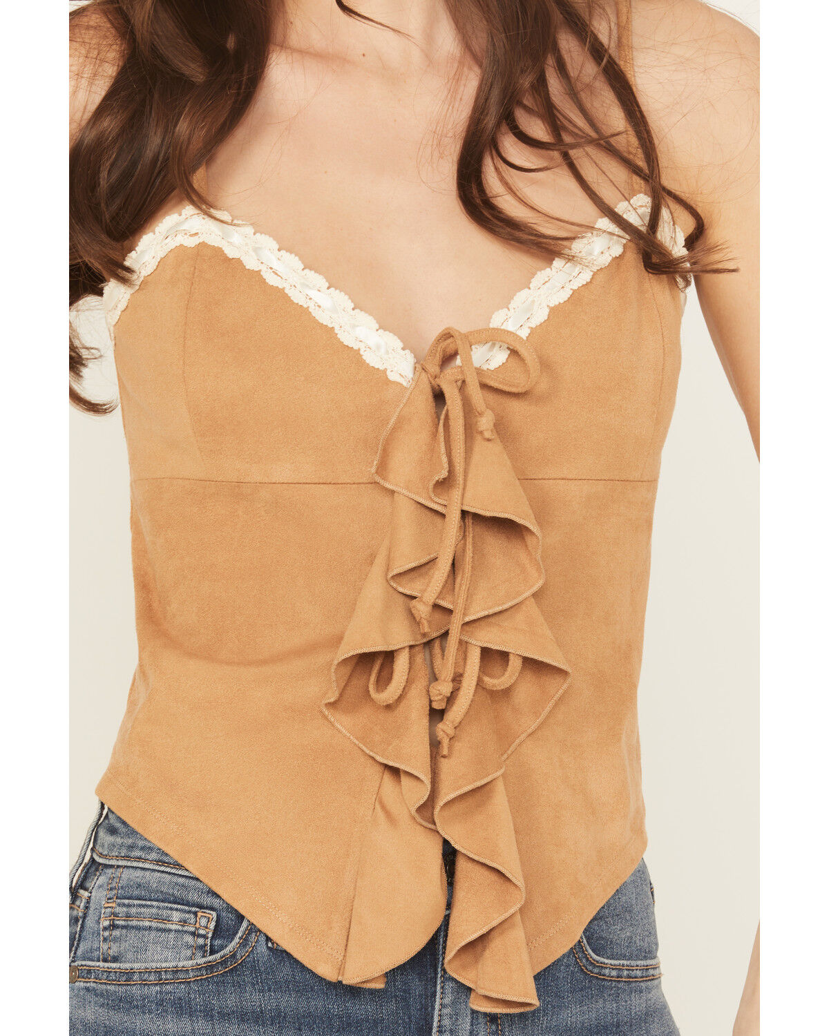 Product Name:  Originality Women's Faux Suede Lace Trim Tank Top
