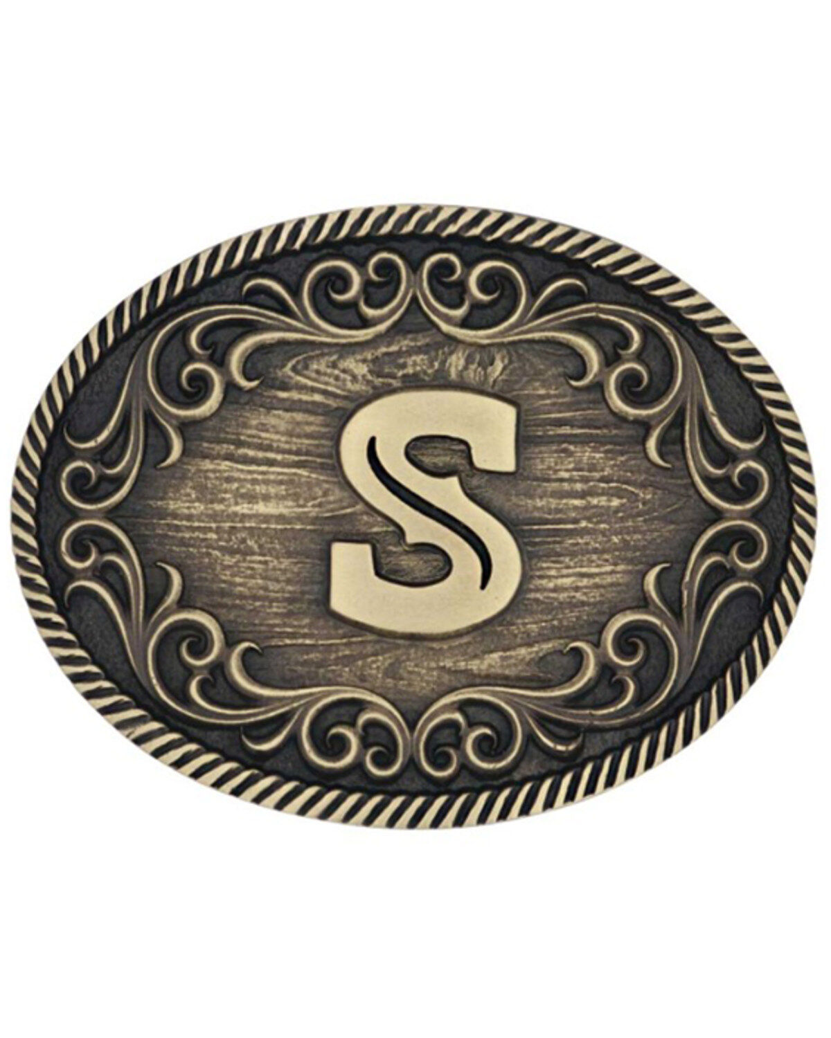 Image #1 - Montana Silversmiths Filigree Initial S Belt Buckle, Bronze, hi-res