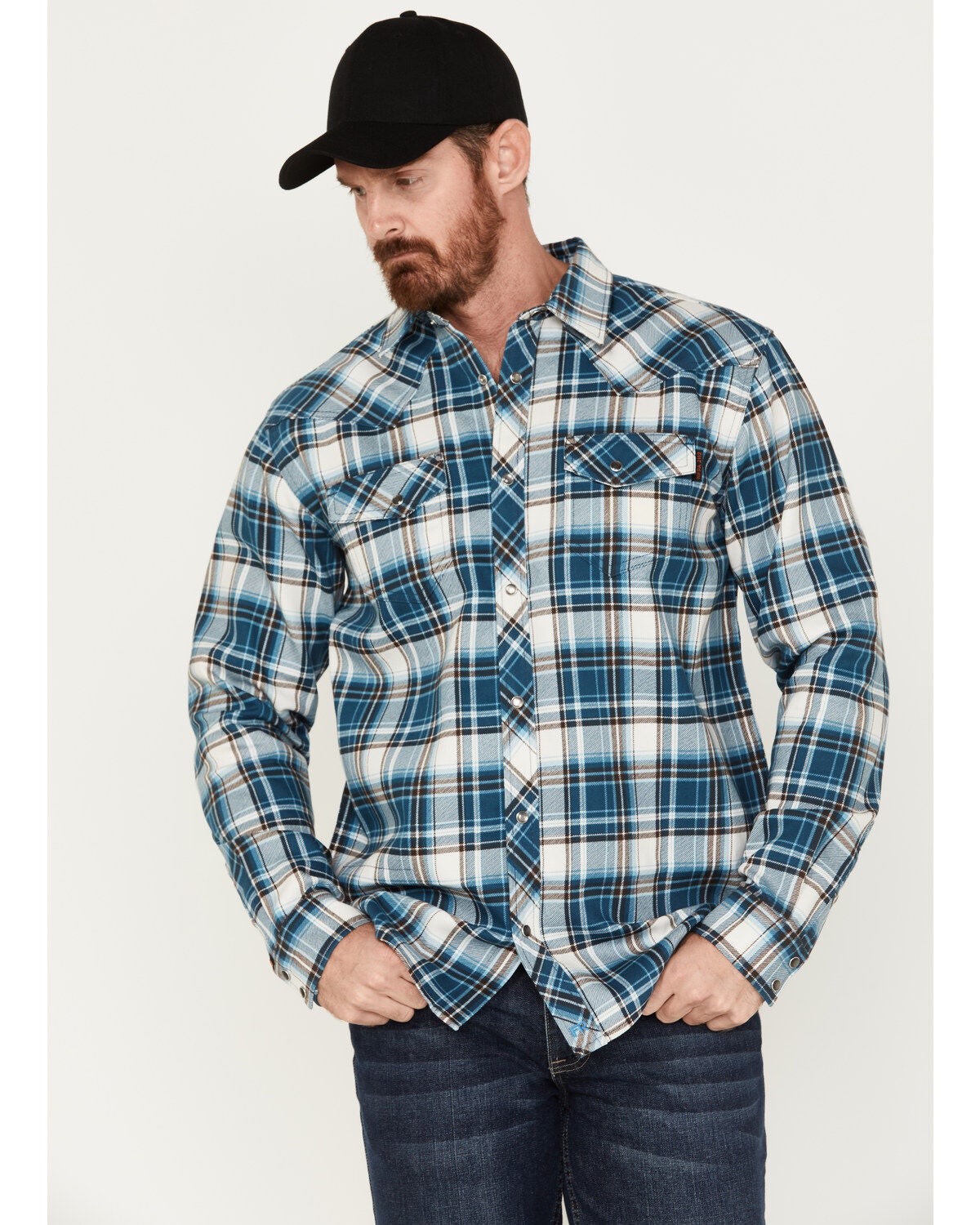 Cody James Men's FR Check Plaid Print Long Sleeve Pearl Snap Work Shirt - Big & Tall, Blue, hi-res