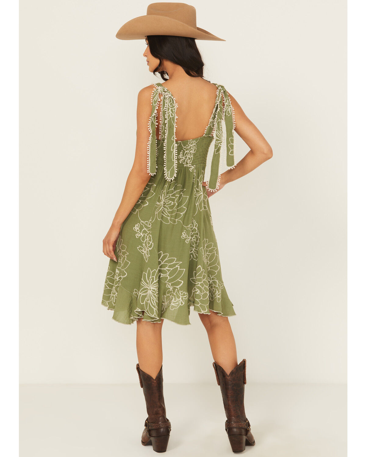 Image #4 - Wild Moss Women's Embroidered Tie Strap Mini Dress, Olive, hi-res