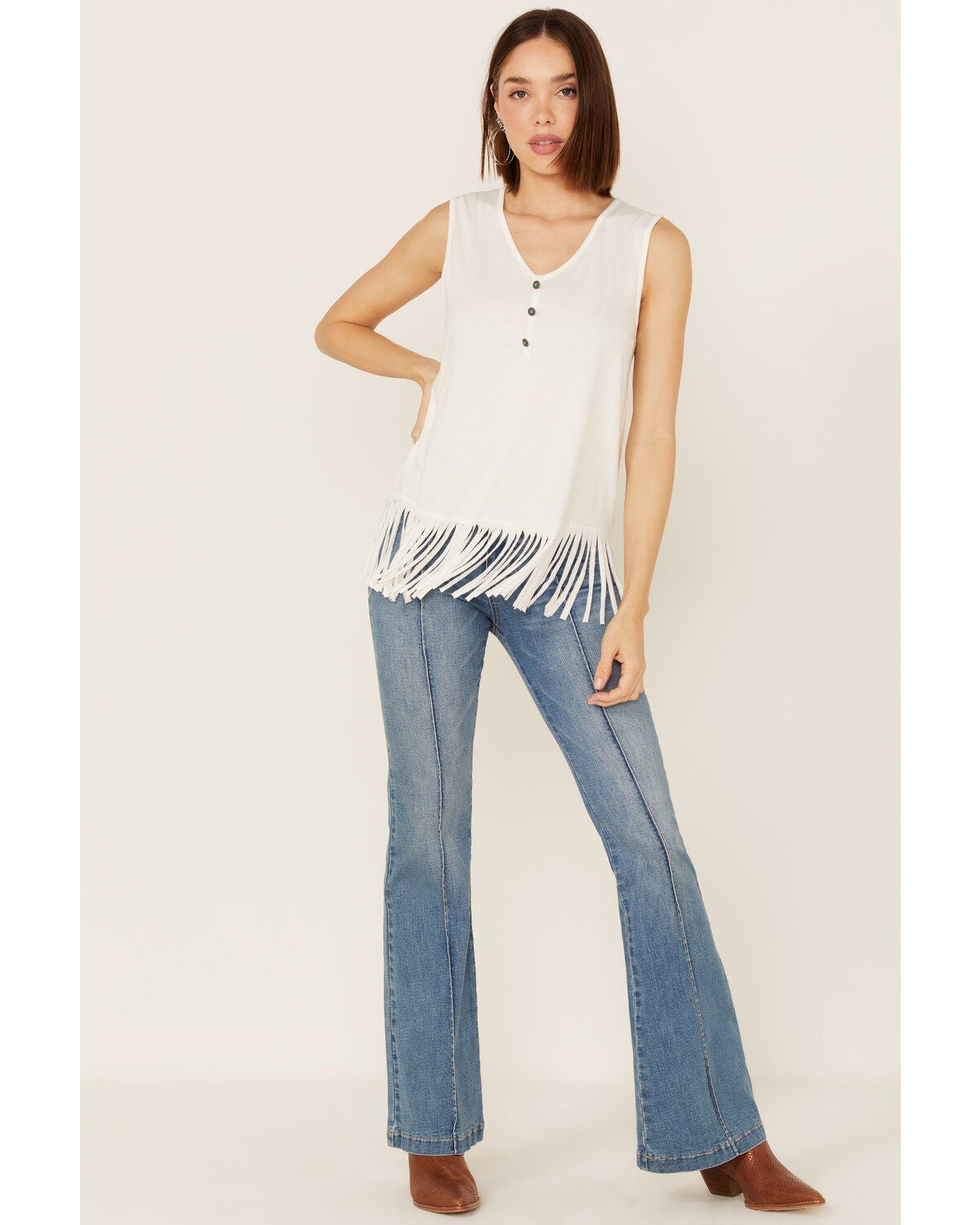 Tasha Polizzi Women's Abby Fringe Tank Top, White, hi-res