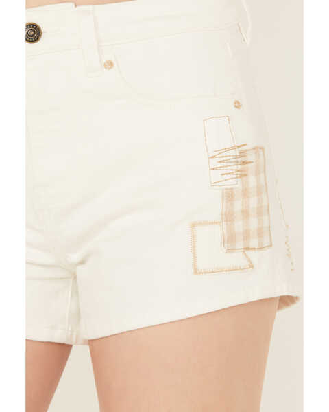 Cleo + Wolf Women's High Rise 3" Inseam Patched Shorts, White, hi-res