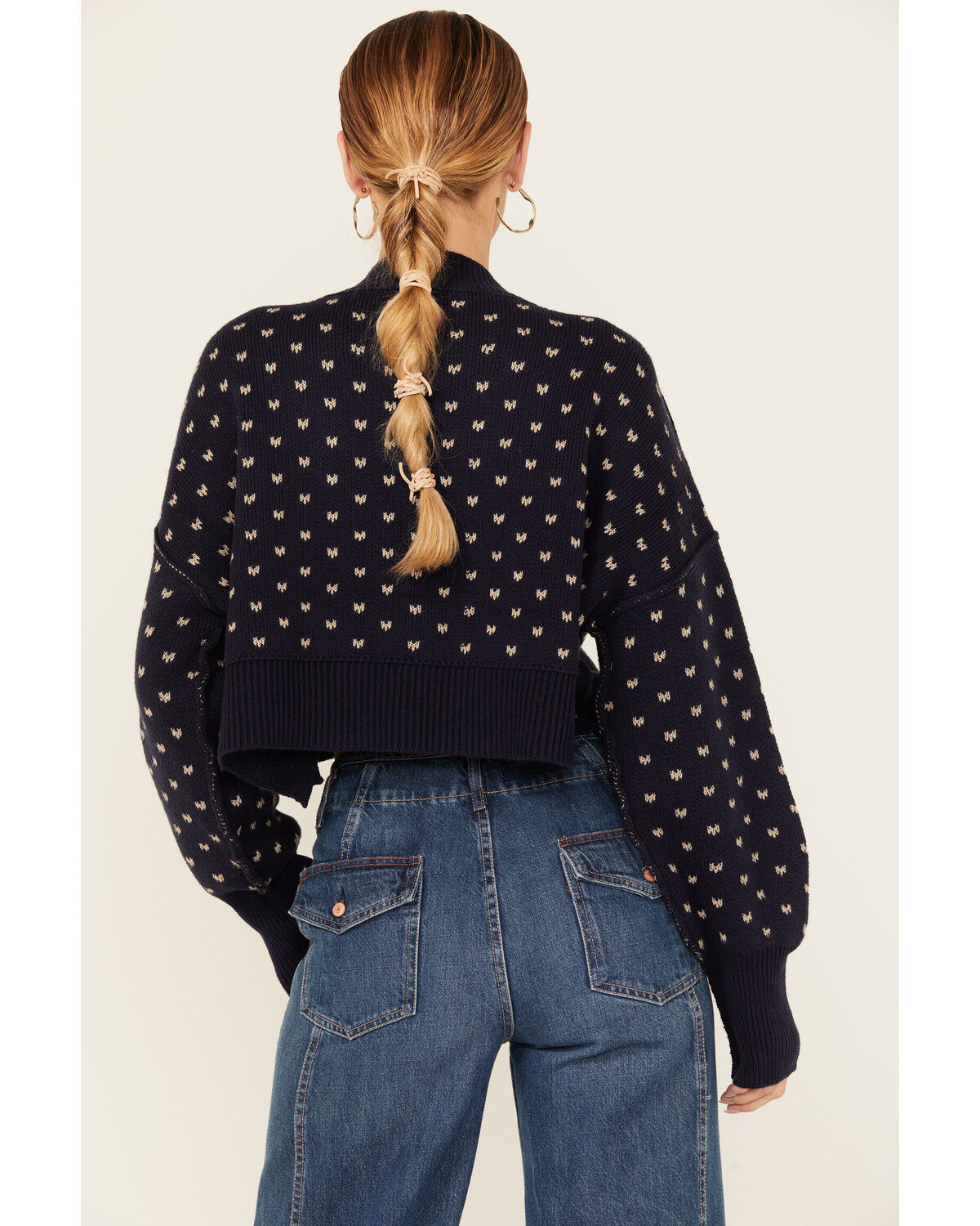 Image #4 - Free People Women's Easy Street Solid Cropped Sweater, Navy, hi-res