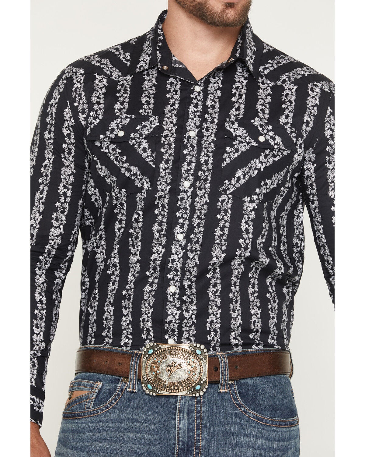 Image #3 - Panhandle Slime Men's Southwestern Striped Print Long Sleeve Snap Western Shirt, Black, hi-res