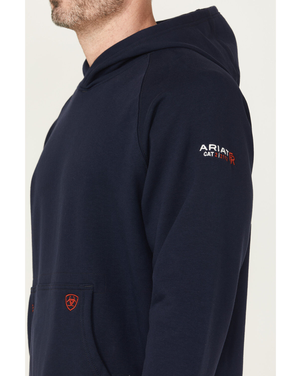 Image #4 - Ariat Men's FR Durastretch Work Hard Live Free Hooded Sweatshirt, Navy, hi-res