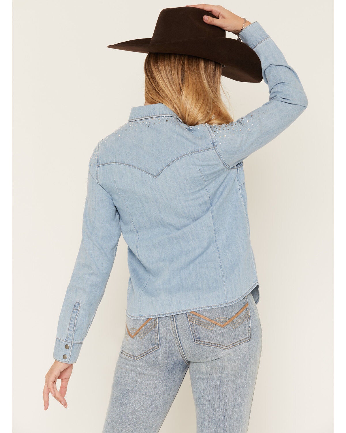 Image #7 - Idyllwind Women's Camden Rhinestone Long Sleeve Snap Western Shirt, Medium Wash, hi-res
