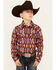 Image #1 - Cody James Boys' Sioux Falls Southwestern Print Long Sleeve Snap Western Shirt, Red, hi-res