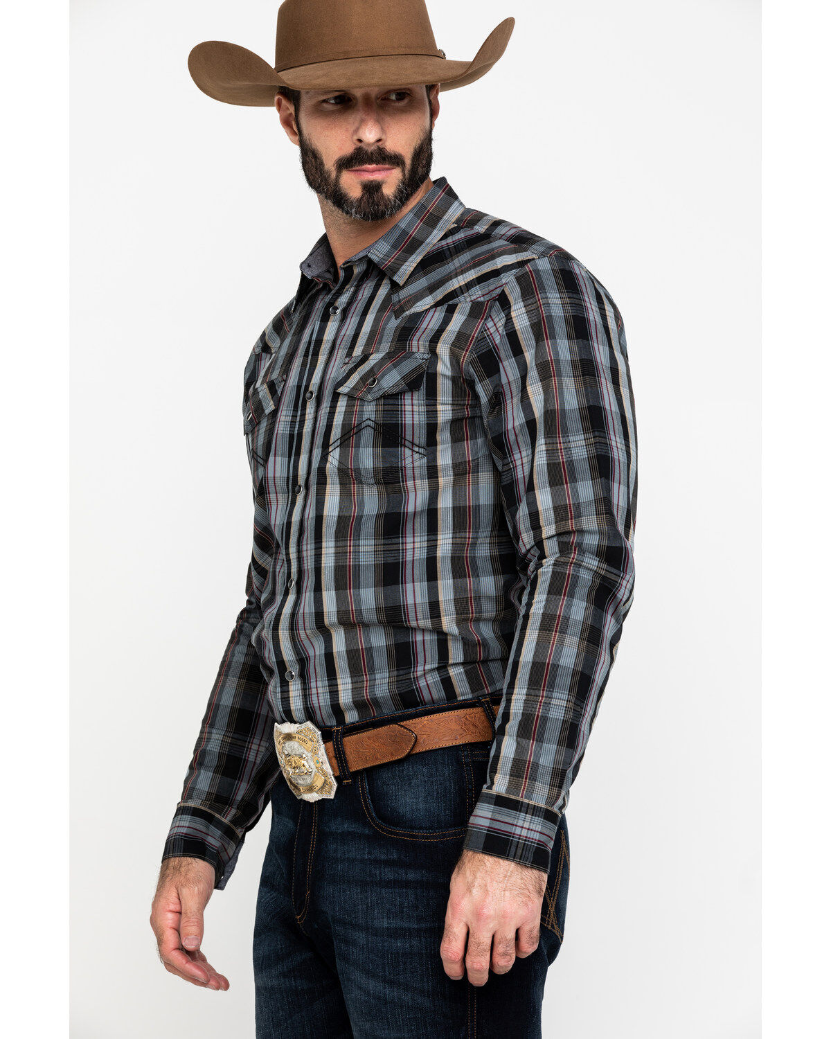 Image #3 - Cody James Men's Chapman Small Plaid Long Sleeve Western Shirt, Black, hi-res