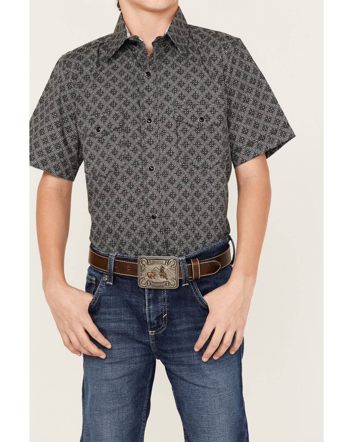 Image #3 - Panhandle Boys' Geo Print Short Sleeve Western Snap Shirt, , hi-res