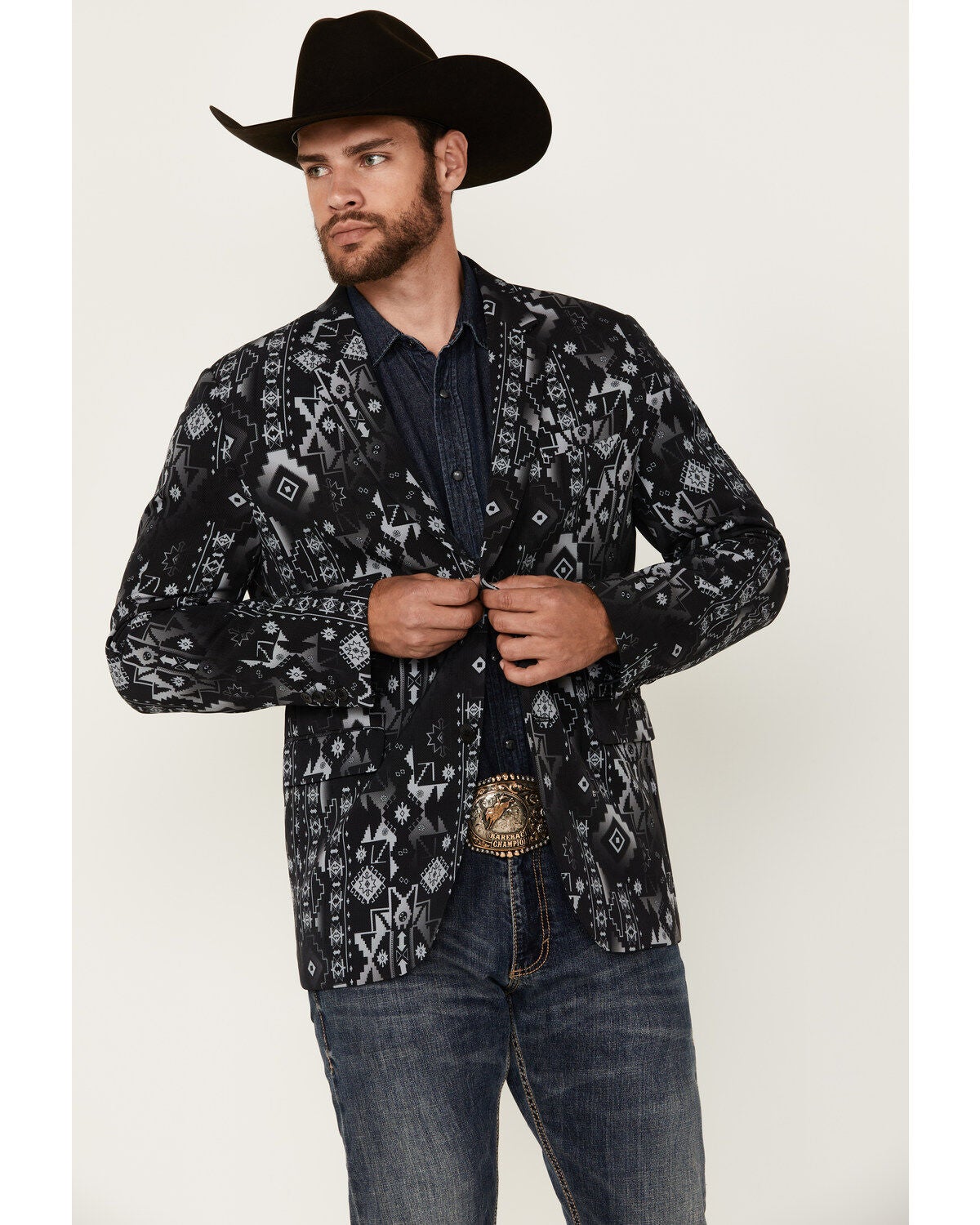 Rock & Roll Denim Men's Southwestern Print Sportcoat, Black, hi-res