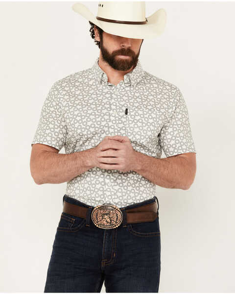 Ariat Men's Marc Geo Print Short Sleeve Button-Down Stretch Western Shirt , White, hi-res