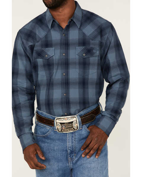Blue Ranchwear Men's Large Plaid Long Sleeve Snap Western Shirt, Blue, hi-res
