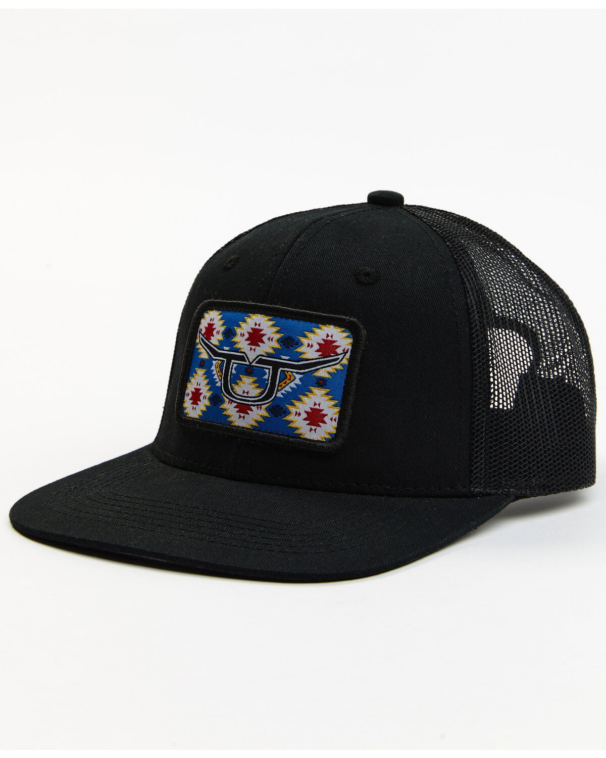 Image #1 - RopeSmart Men's Southwestern Rec Patch Mesh-Back Black Ball Cap, Black, hi-res