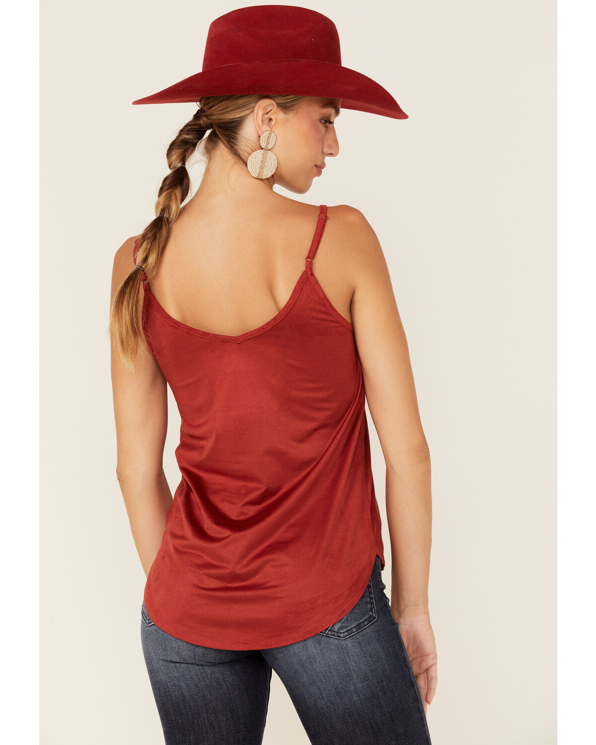 Image #4 - Shyanne Women's Bosh Red Faux Suede Latter Trim Cami, , hi-res