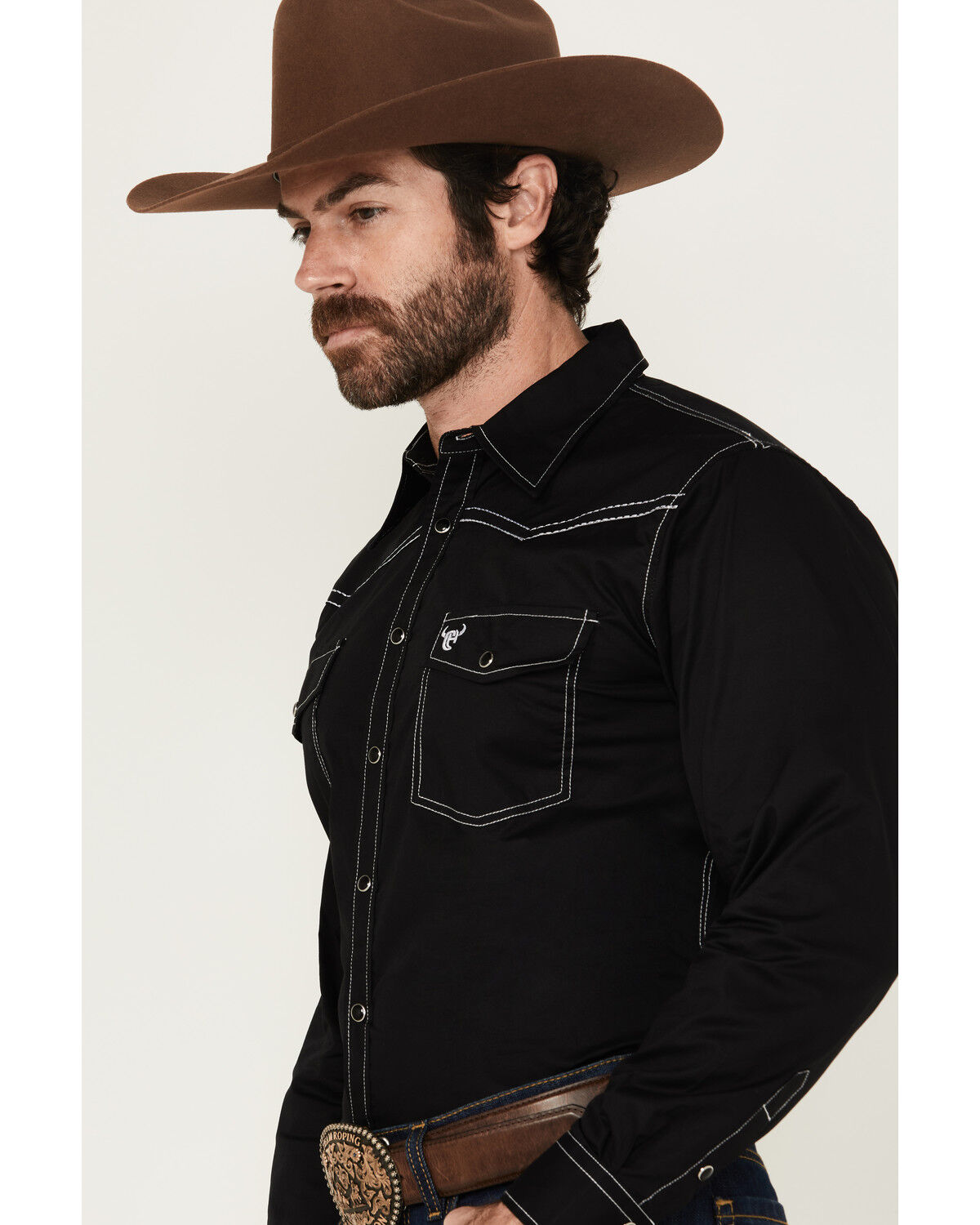 Image #2 - Cowboy Hardware Men's Hecho en Mexico Solid Long Sleeve Snap Western Shirt, Black, hi-res